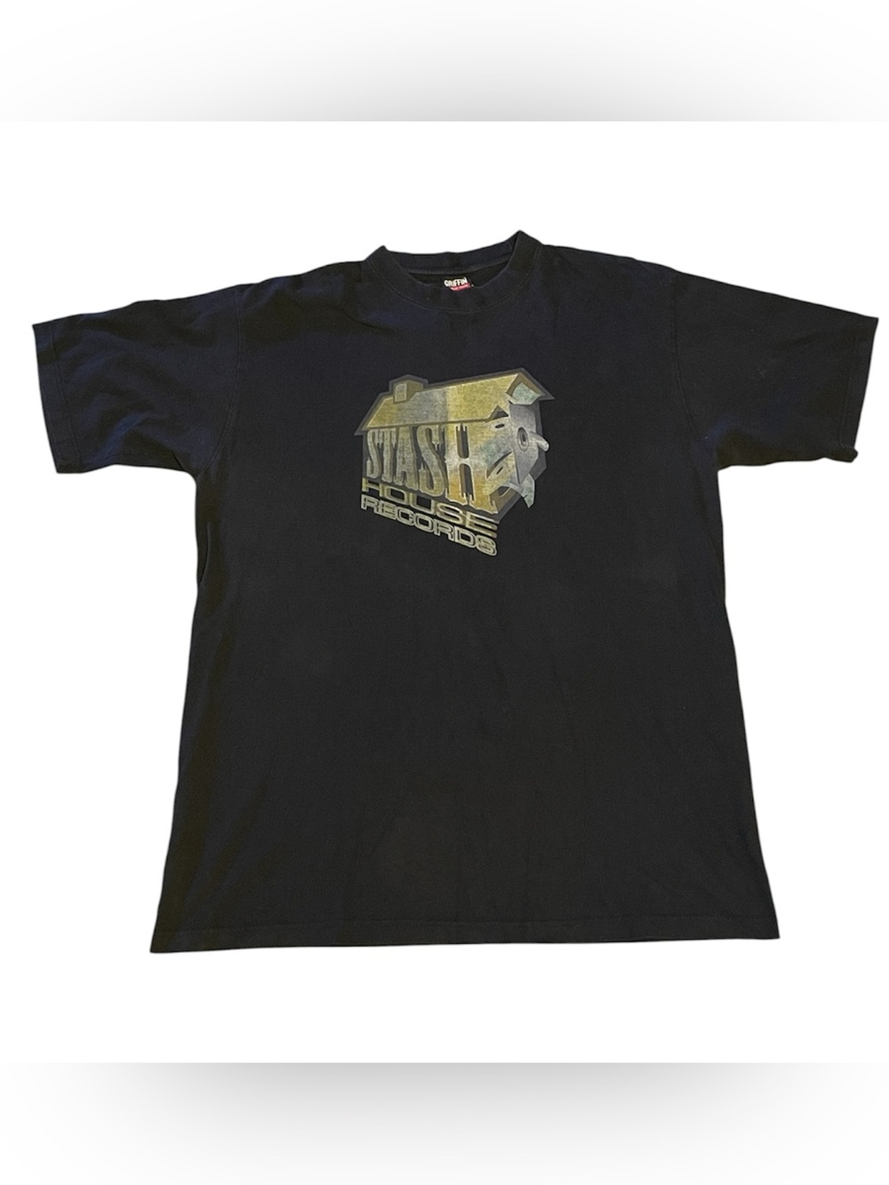 STASH HOUSE RECORDS Black Vintage T-Shirt Griffin Active Wear Size 2XL